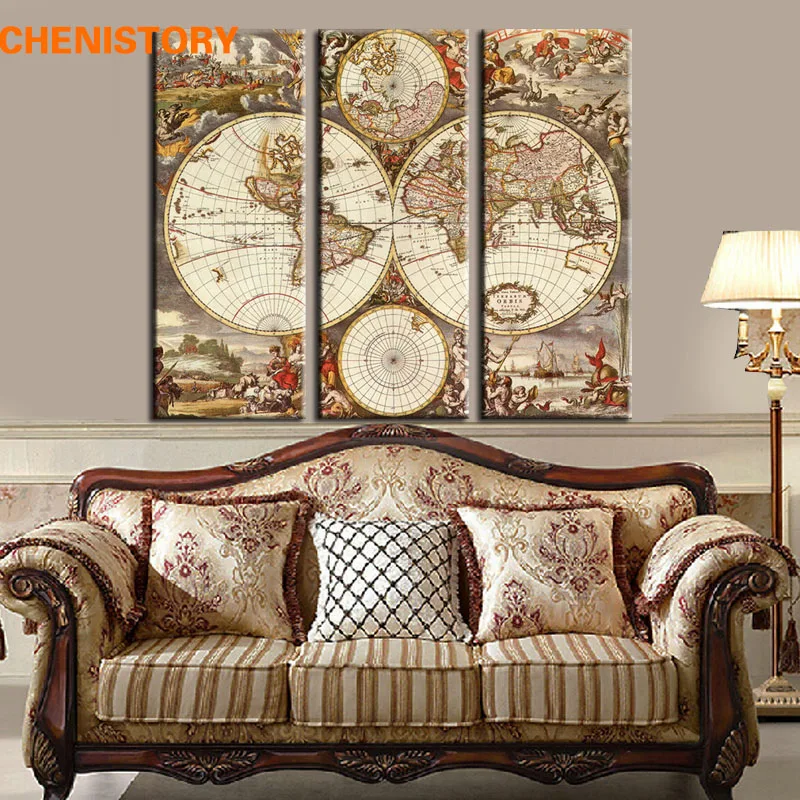 Aliexpress Buy Unframed 3 Panel Vintage World Map