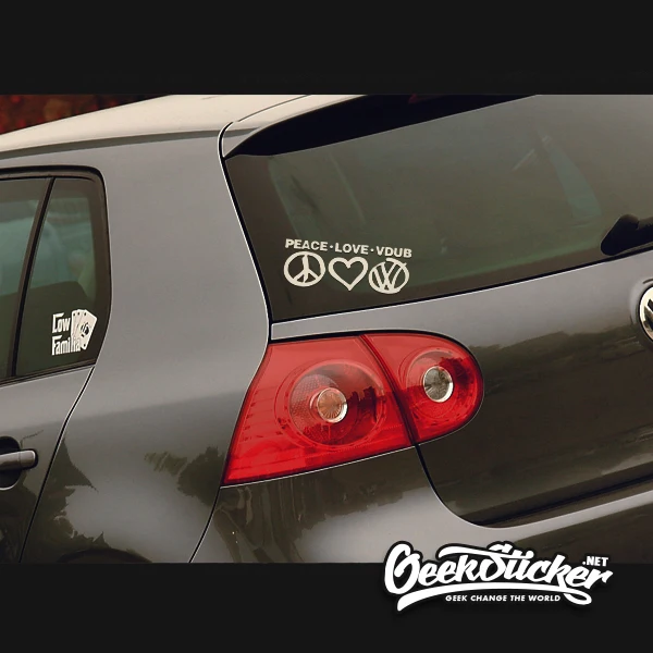 Автомобильные светоотражающие наклейки Peace Love VW черно белые на окна hellafпышного