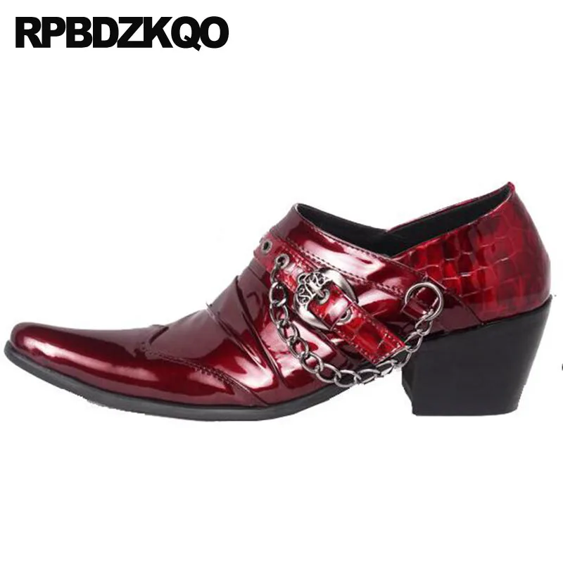 Genuine Leather Men Shoes Italian Pointed Toe Metal Tip New Pointed Toe Man Handmade High Heels Studded Punk Rock