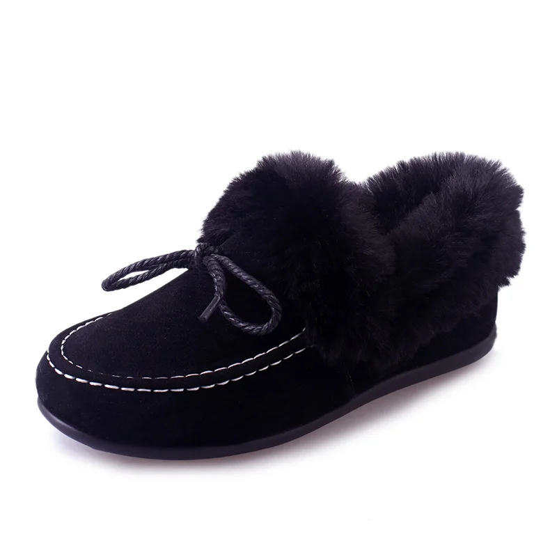 

Winter New Style Women Flat Boots Warm Fur Snow Boots for Women Slip-on Waterproof Suede Boots X1122 35