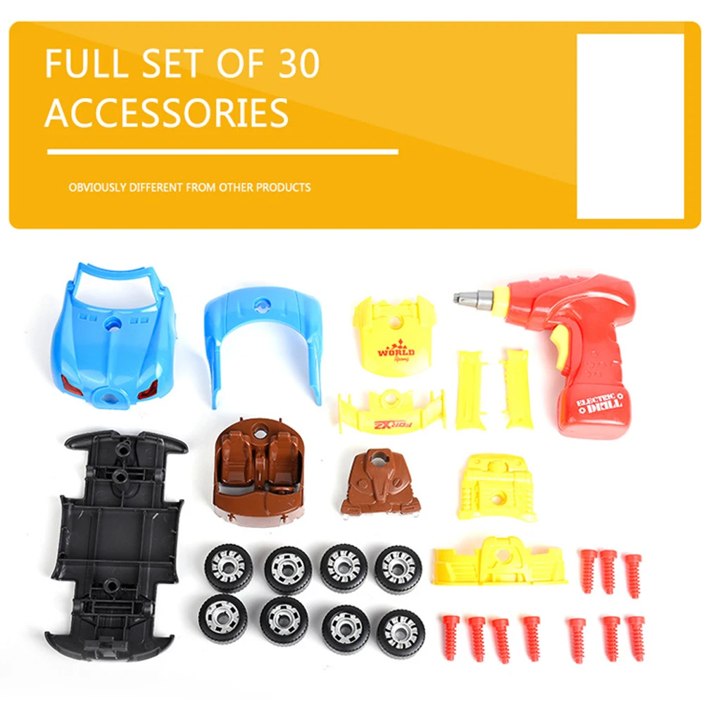 Boys Drill Toys Pretend Play Building Tools For 2 in 1 Modeling Assembly Car Kit With Sound Light Screw Construction Tool Toys