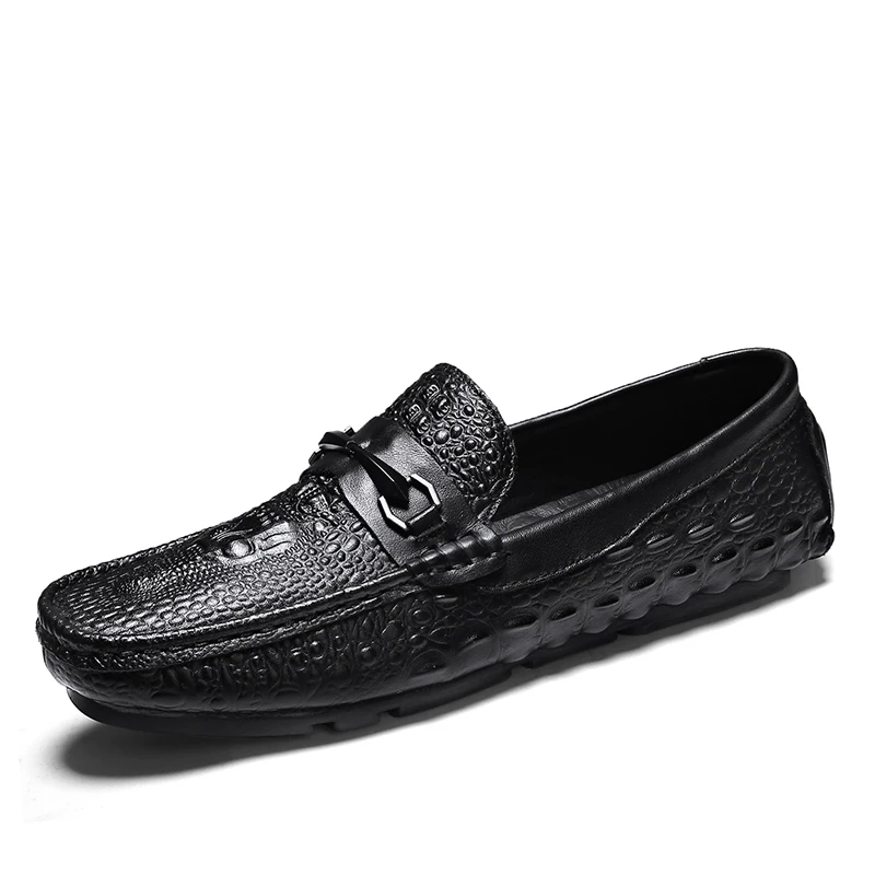 

Crocodile Grain Mens Shoes Casual Luxury Brand Summer Men Loafers Genuine Leather Moccasins Comfy Breathable Slip On Boat Shoes