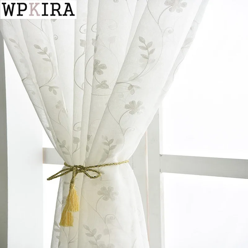 

European Embroidered Voile Curtains Bedroom Sheer Curtains for Living Room Tulle Window Curtains/Panels Window Screening S101&30