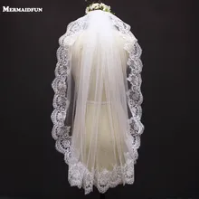 Реальные фотографии, кружевная кромка, одноярусная короткая свадебная вуаль с гребнем, красивая новая свадебная вуаль, вуаль для свадьбы