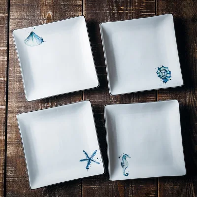 

Creative 8 inch ceramic square plate Home Western dish cartoon dessert plate cake vegetable salad plate restaurant bar kitchen d