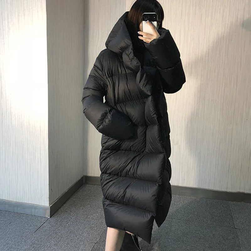TWOTWINSTYLE, длинный женский зимний пуховик с капюшоном, длинный рукав, большие размеры, пальто для женщин, теплая Мода