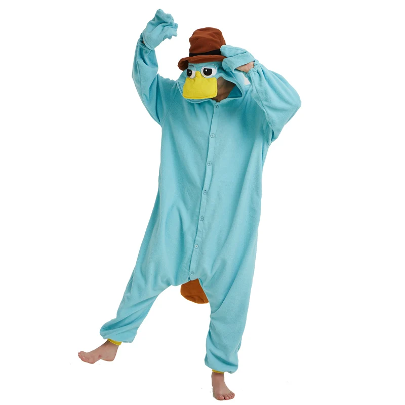 Синий флис унисекс Perry the Platypus костюм комбинезоны Монстр косплэй пижамы для взрослых животных комбинезон