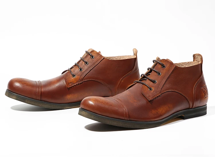 Ретро Мужские повседневные кроссовки с высоким берцем итальянской кожи ручной работы туфли-оксфорды в стиле милитари рабочая обувь