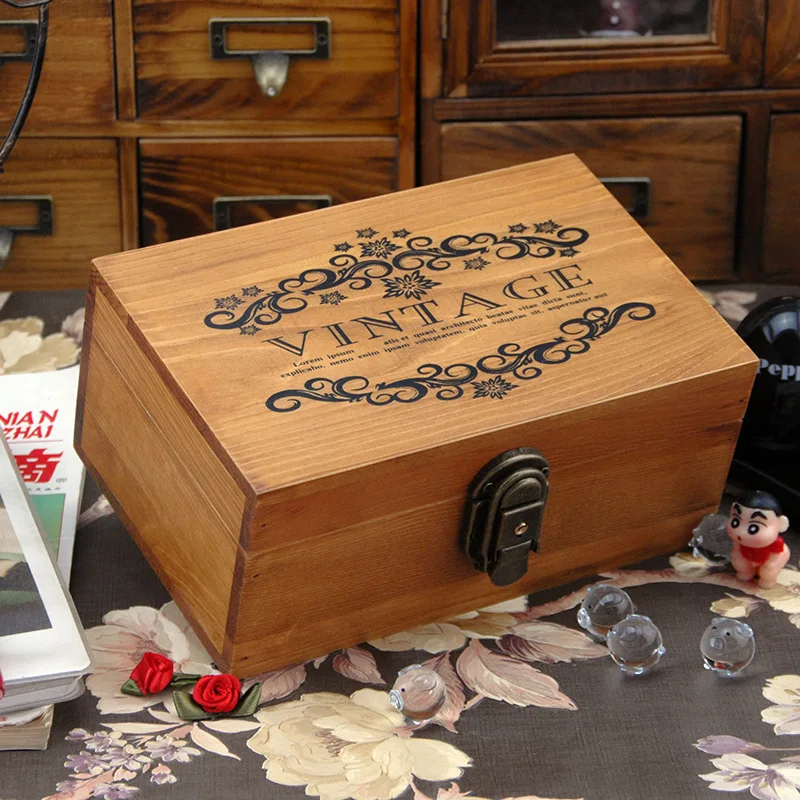 

New vintage with lock storage wooden box desktop storage box collated wooden boxes for old solid wood stationery