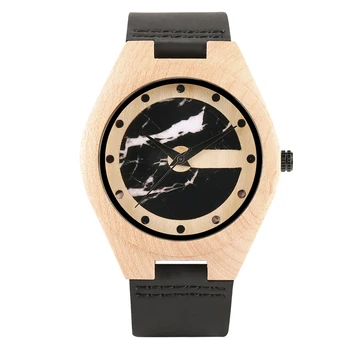 

Hot Sale Creative 100% Natural Wooden Wrist Watch with Genuine Leather Unique Men Watch Analog Quartz Watch Male Clock Gift