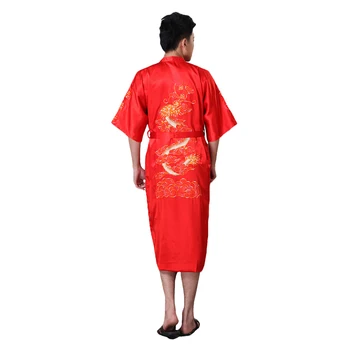 

Chinese Style Male Silk Satin Nightwear Bathrobe Red Men Dragon Robe Traditional Embroidery Kimono Yukata Gown Plus Size 3XL