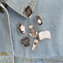 7pcs/set Skull Pin Brooch set Metal Enamel Button Badges Black Totem Bound women Pins Hat Bag Gothic Halloween Jewelry
