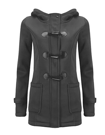 HOT 2019 Europe design women's hooded wool thick blended classic horn buckle Package buttocks coat jacket cotton-padded clothes