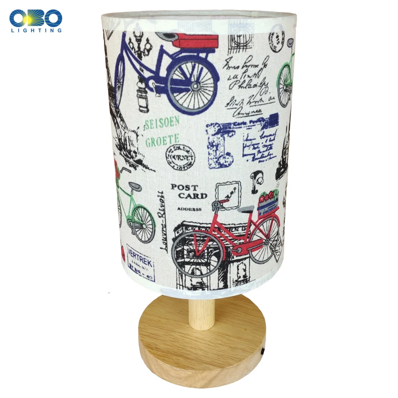 

Modern Table Lamp Wood Cartoon Pattern Cloth Lampshade Child Bedside Lamp Living Room Decoration Table Lamp E27 110V-220V