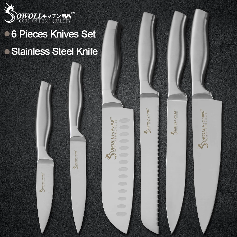 Comprar Juego de cuchillos de cocina de acero inoxidable Sowoll hoja de alto carbono afilado cuchillos de mango antideslizantes carne pescado accesorios de cocina vegetales