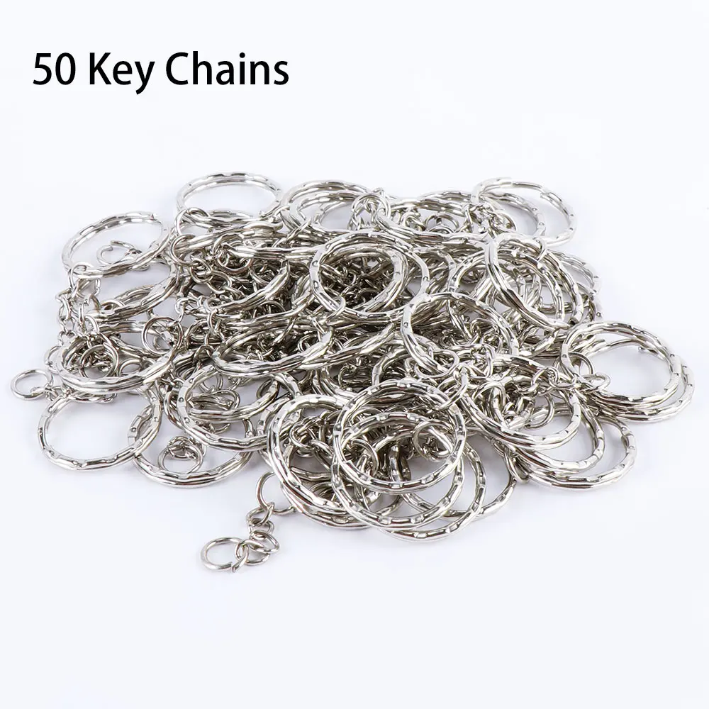 

High Quality 50Pcs/pack 4 Link Chain with Jump Ring 55mm Silver Tone Split Rings Keychain Travel Buckle Keyring Blanks Key Fob