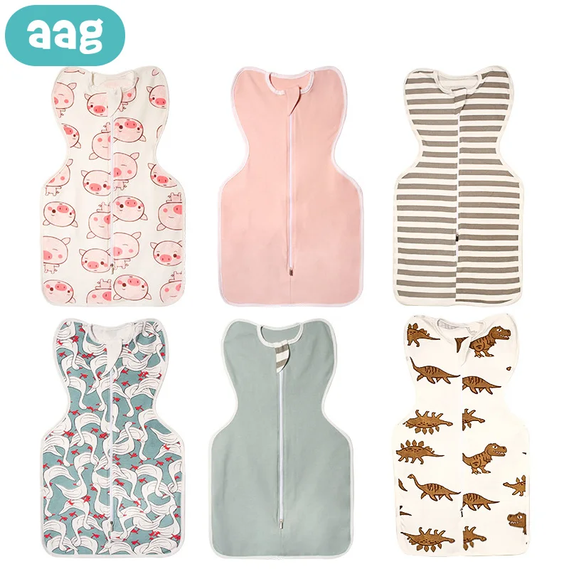 

AAG Newborn Cotton Sleeping Baby Bag Raised Hand Infant Anti-kick Sleeping Wrap Envelope Swaddle Zipper Bedding Accessories 0