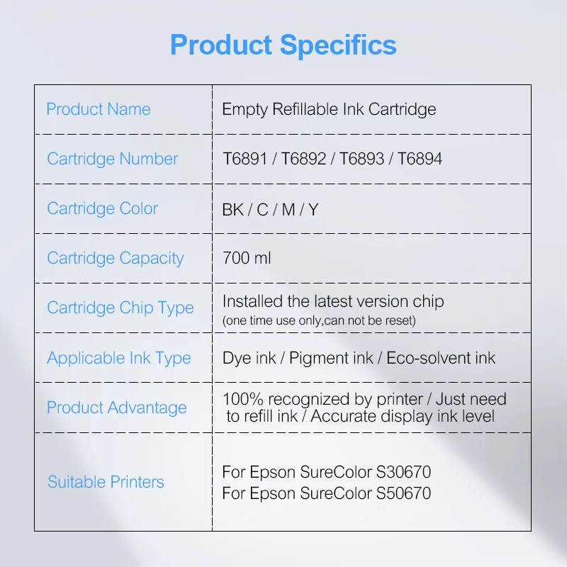 4 цвета/комплект картридж для принтера Epson SureColor S30670 S50670|ink cartridge|refillable ink cartridgesempty