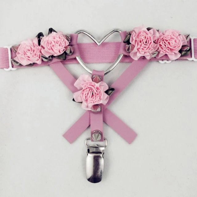 Новая ручная работа панк АМО подвязка с сердцем, Harajuku шипованные шипы цветок ноги подвязки пояса кольцо петли - Цвет: Pink Flower Garter