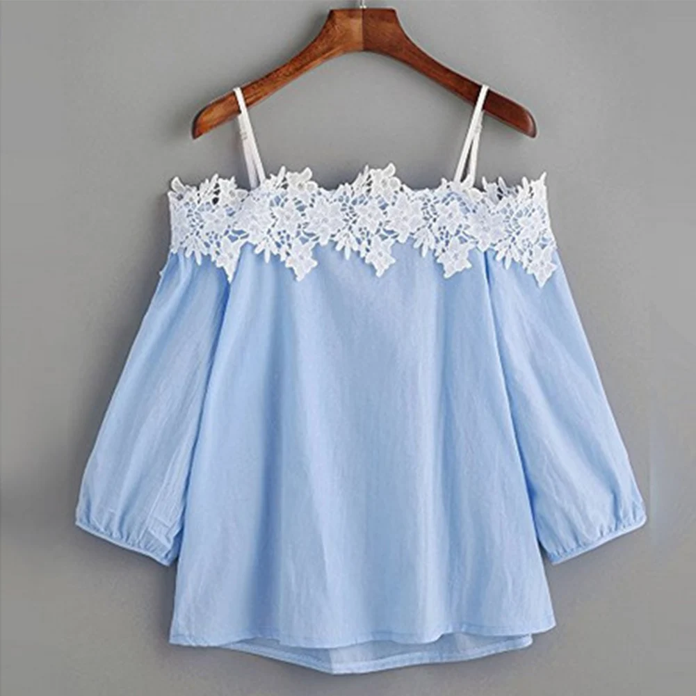 

Summer Woman Girls Sexy Shoulder Long Sleeve Lace Sling Top