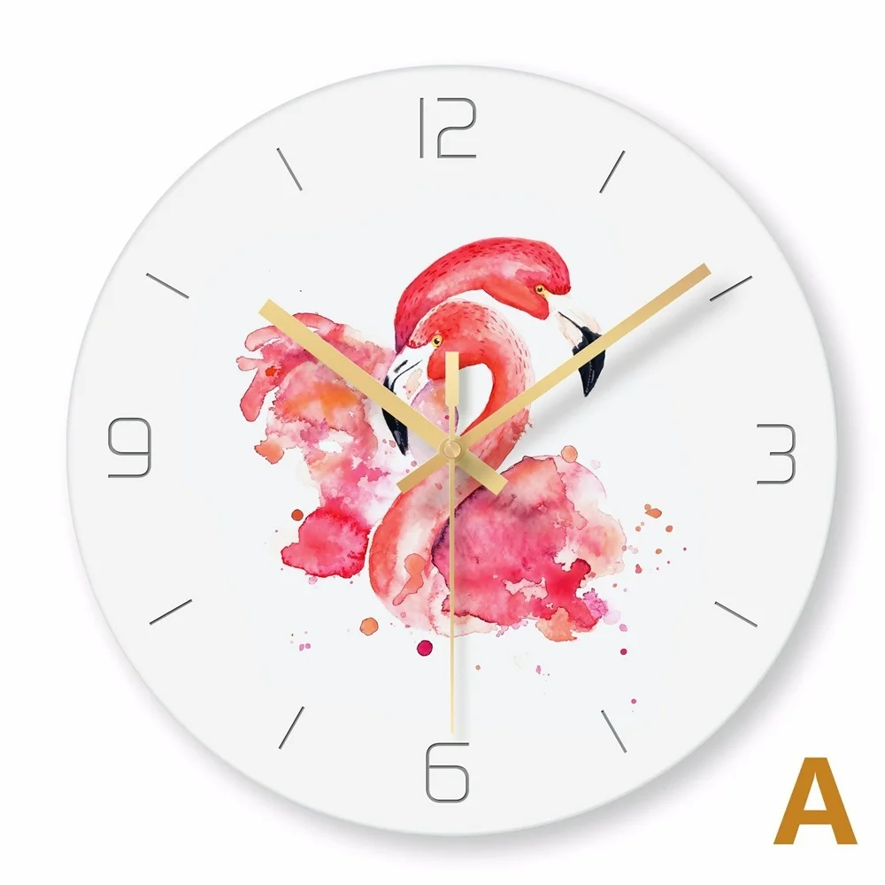 Фламинго цифровые настенные часы стеклянные декоративные часы для гостиной тихий кварцевый подвесные настенные часы современный дизайн домашний декор - Цвет: A