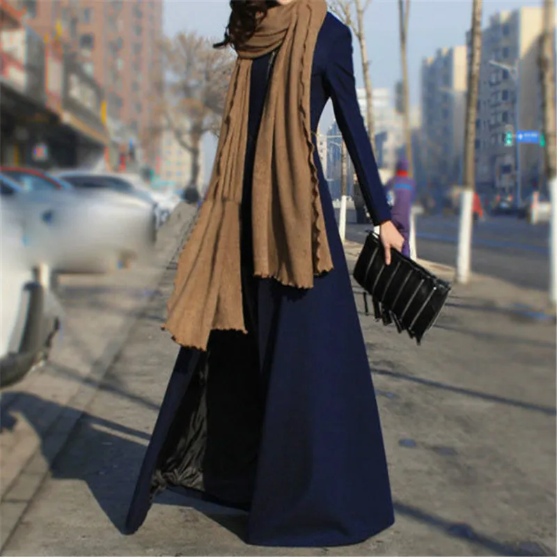 Модная одежда, облегающая уличная одежда, винтажное пальто, ветровка, элегантное женское длинное шерстяное пальто Toyouth - Цвет: Тёмно-синий