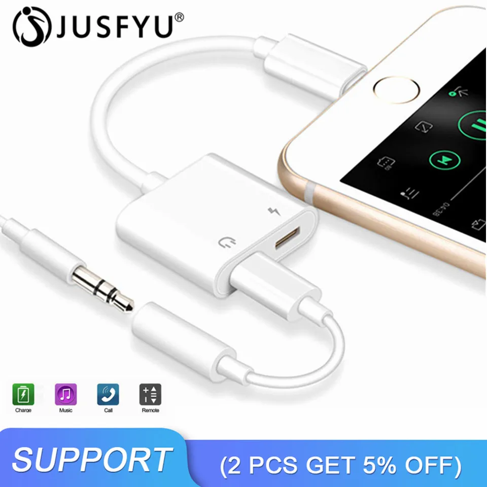 

To 3.5mm AUX Headphone Jack Adapter Lighting Plug Aux Audio Play Music For iPhone X 8 7 Plus USB Cable Charging Adapter IOS 12.1