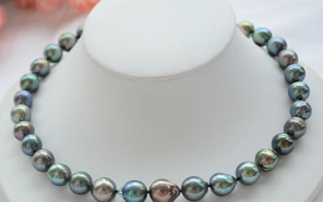 

Miss charm Jew1581 lustre 17" peacock black almost round Edison pearl necklace (A0511)