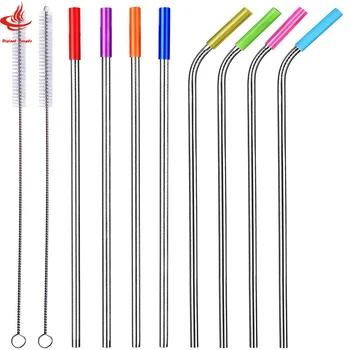 

8Pcs Reusable Drinking Straw with Silicone Tips Food Grade 304 Stainless Steel Metal Straw For 20/30oz mugs with Cleaning Brush