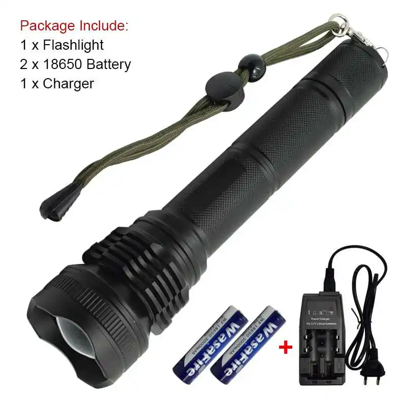 

2500 Lumens Flash Light XHP50 LED Flashlight 5 Modes Tactical Zoom LED Torch Lamp With 18650 Battery + Charger For Camping