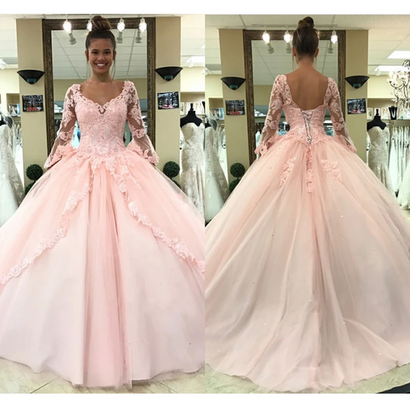 Бальное платье Пышное Платье светло-розовое небесно-голубое платье принцессы 16 vestidos de 15 debutante с расклешенными рукавами для дня рождения