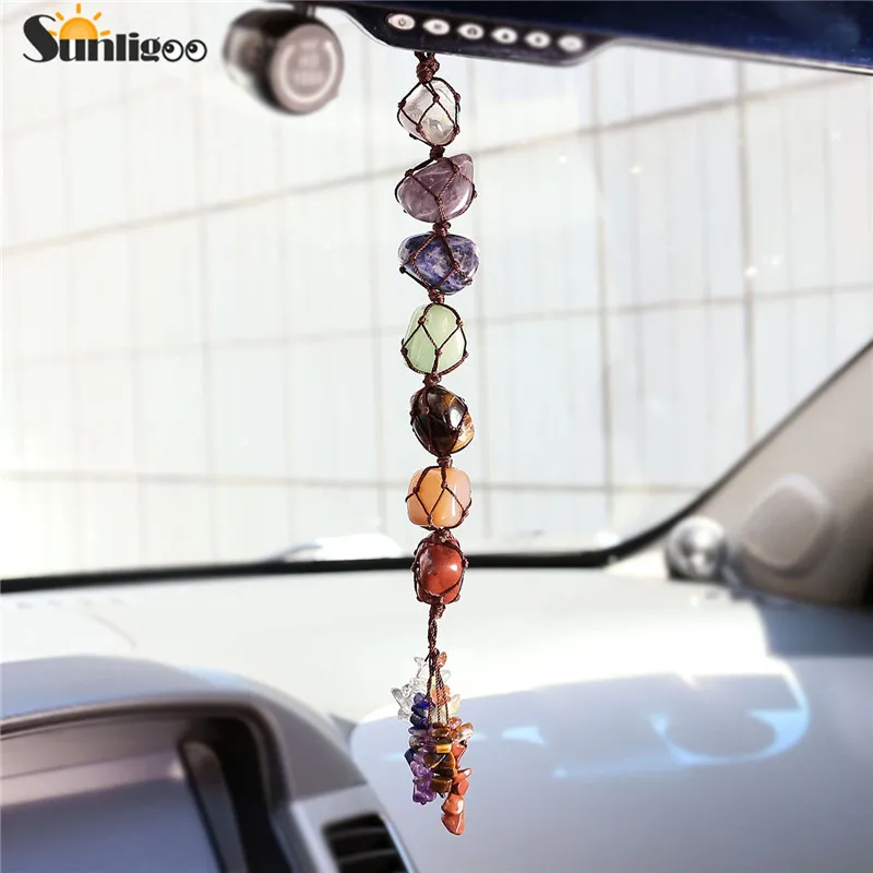 Preise Sunligoo 7 Chakra Getrommelt Edelstein Quaste Spirituelle Meditation Hängen Fenster Feng Shui Ornament Natürliche Steine Auto Home decor