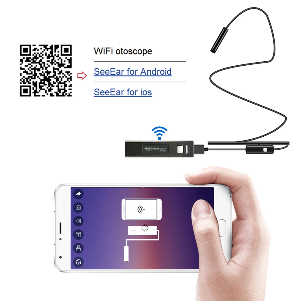Wifi эндоскоп камера HD 1200P Мини водонепроницаемый мягкий кабель 2,0 мегапикселей Инспекционная камера 8 мм 6LED 1 м/2 м/3 м/4 м/5 м USB эндоскоп