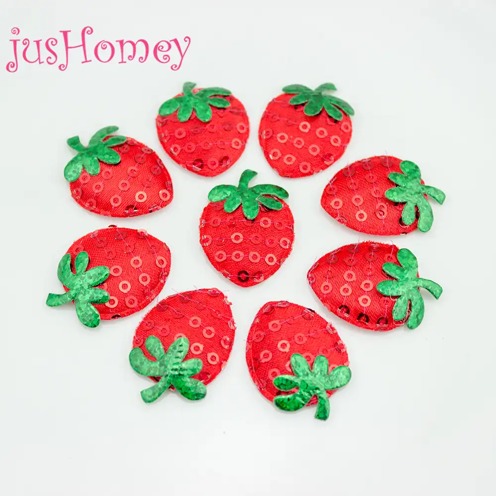 2 x FELT STRAWBERRY 42mm Card Toppers Red Green Crafts Making Fruit SCRAPBOOK