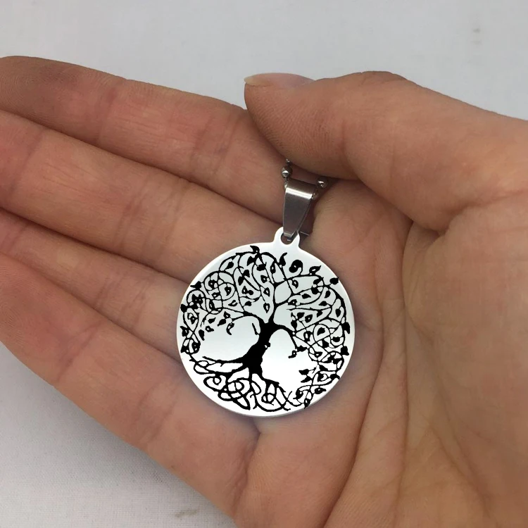 Simple Tree Pendant Disc Necklace Stainless Steel Collar Necklaces Jewelry Best Gift for Men and Women YP6825 | Украшения и
