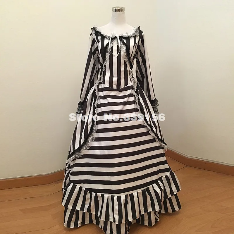 black and white striped victorian dress