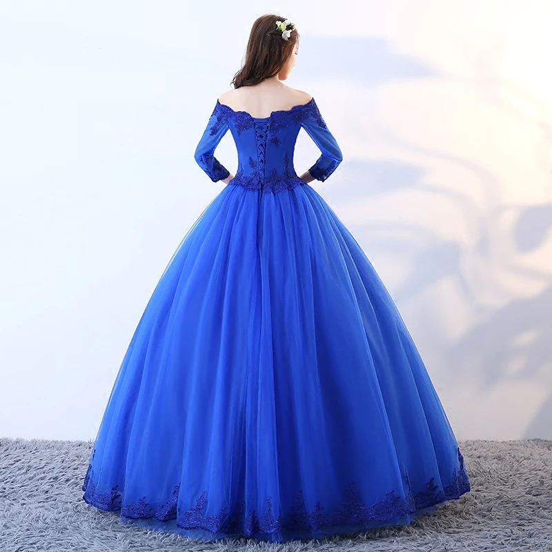 Ruthshen Quinceanera платья королевский синий Маскарад Vestido Винтаж с открытыми плечами