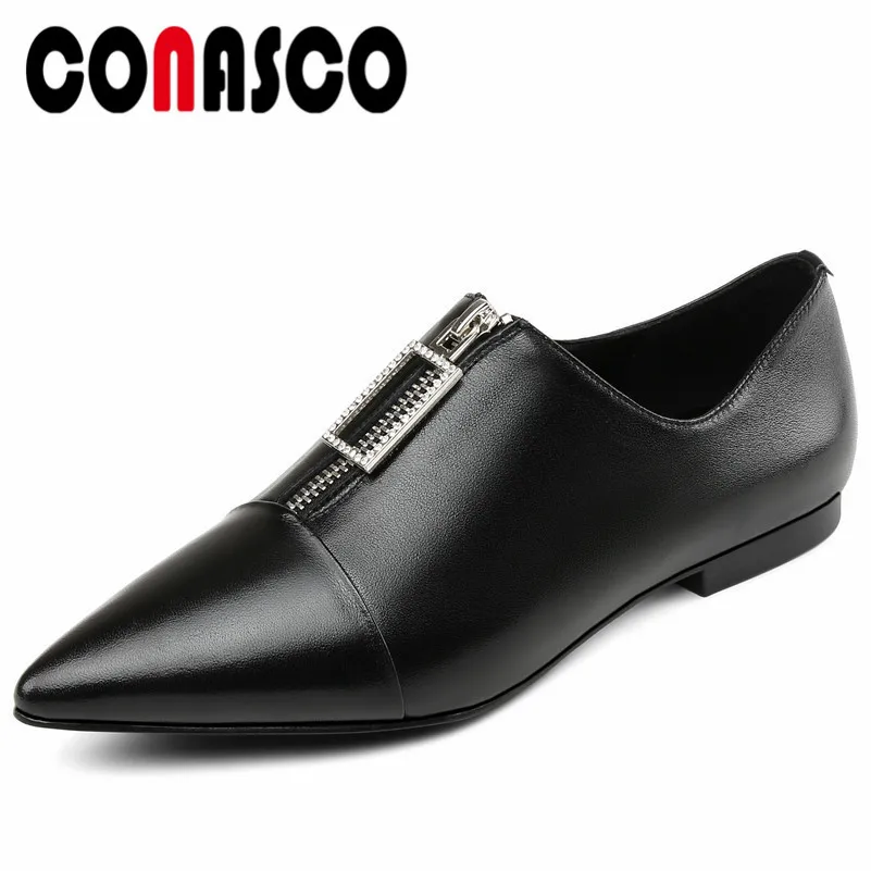 

CONASCO Brand Women Loafers Shoes High Quality Genuine Leather Close Toe Mules Soft Leather Fashion New Flats Shoes Woman