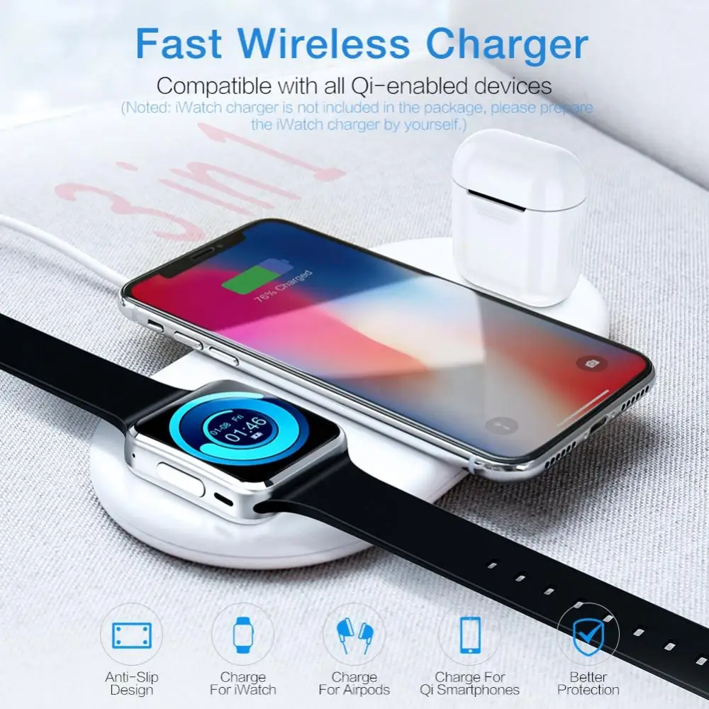 

Wireless Charger for iPhone X XS Max 10W Wireless Charging for Apple Watch Airpods USB Qi Charger Pad for Samsung S9 S8