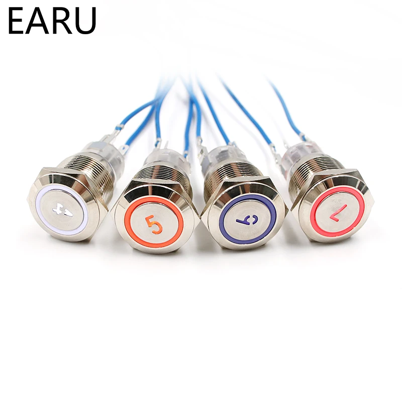 19 мм моментальная Перезагрузка Водонепроницаемый металлический кнопочный переключатель Led номер с буквенным принтом для детей 0, 1 2 3 4 5 6 7 8 9 10 Лифт по индивидуальному заказу