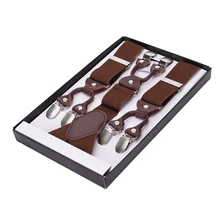 Модные регулируемые подтяжки из кожаного сплава с 6 клипсами, мужские винтажные повседневные подтяжки, подтяжки, брюки, ремень, подарок для отца/мужчины