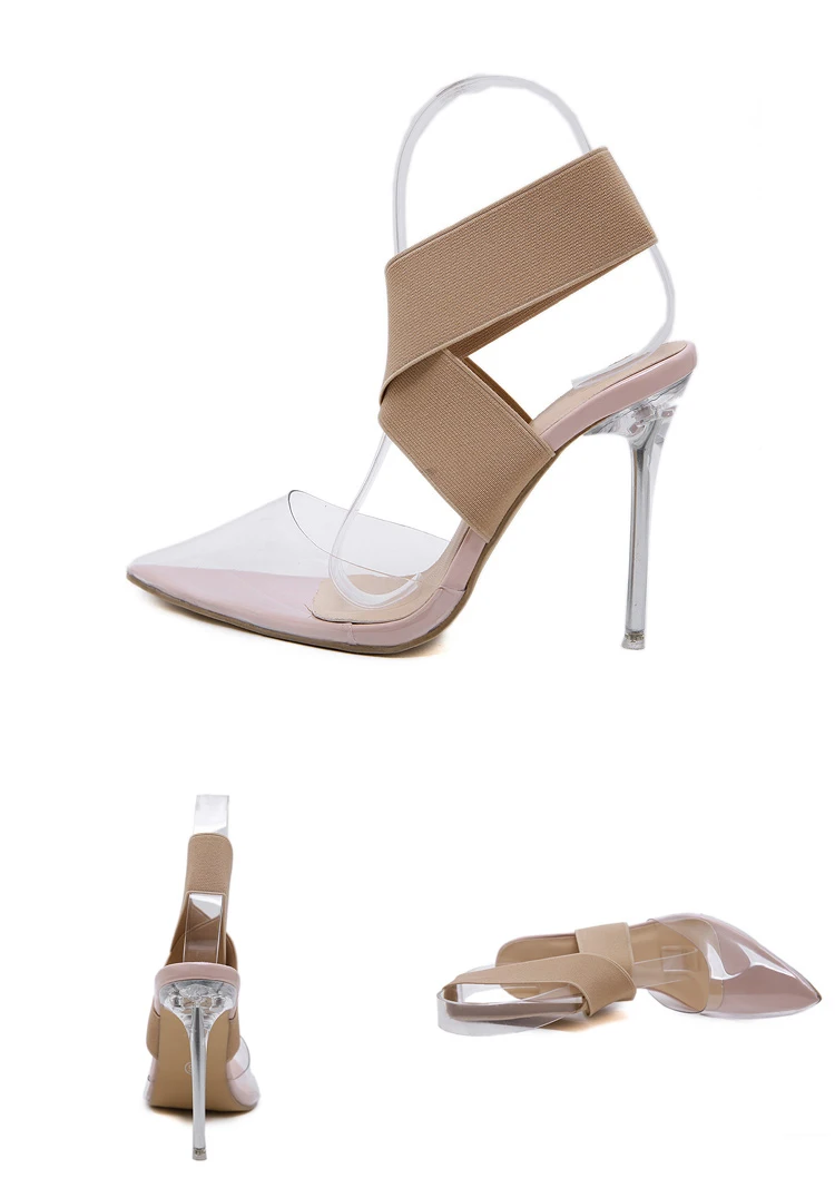 Eilyken/модные пикантные туфли-лодочки на высоком каблуке, с эластичным ремешком, из прозрачного ПВХ женские туфли-лодочки для ночного клуба и вечеринок Размеры 35-42