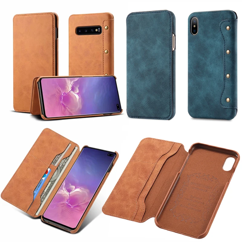 Retro Leather Case For Iphone X Xs Max Xr 8 7 6 Plus Card Wallet Cover