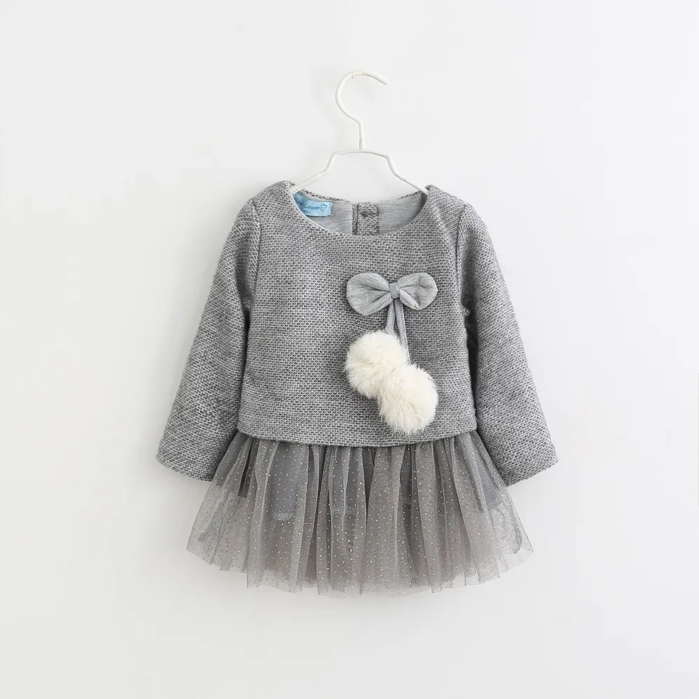 

Baby Girls Dress 2017 New Autumn Winter Long-Sleeve Princess Dress Kids Clothes Children Bow Dresses For 6-24M