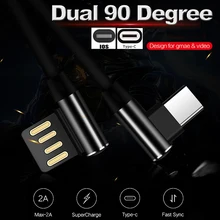 0,3/1/2/3 м 90 градусов двойная сторона-USB игровой кабель 2A быстро Зарядное устройство для samsung S9 S8 для iPhone 8 7 для мобильного телефона Oneplus 6 5 Тип-c/кабель IOS