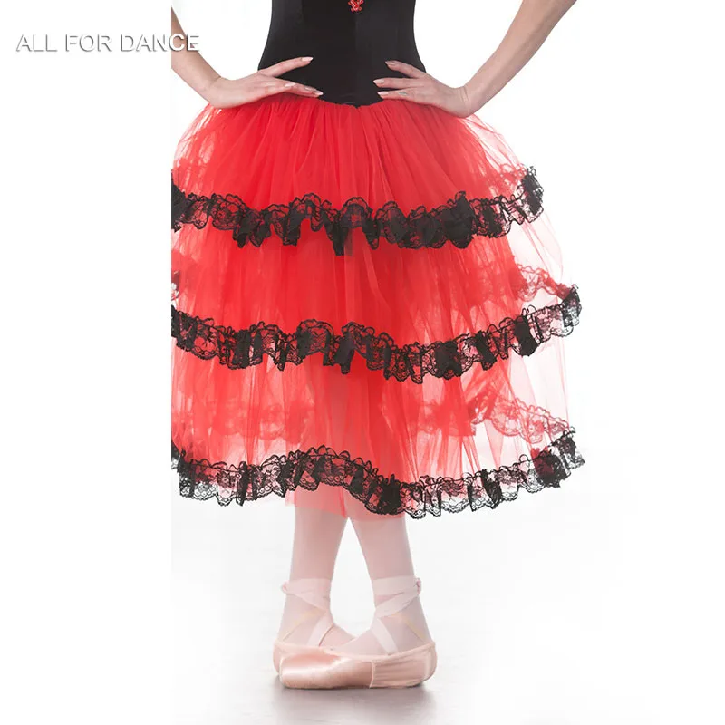 Красный испанский долго балетная пачка черный бархат черный корсет костюм для балета, танцев пачка танцевальные костюмы балерины