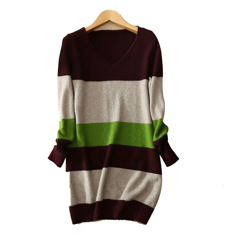 3 цвета пэчворк полосатый кашемировый длинный свитер осень зима женские свитера и пуловеры Pull Femme Hiver вязаный свитер