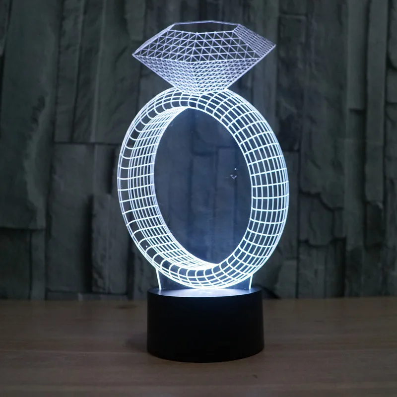 Diamond Ring Shape LED Night Light Table Lamp Wedding Valentine's Day Gift Decor 