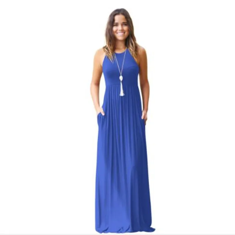 

Women's new dress, spring and summer casual vest pocket one-piece dress