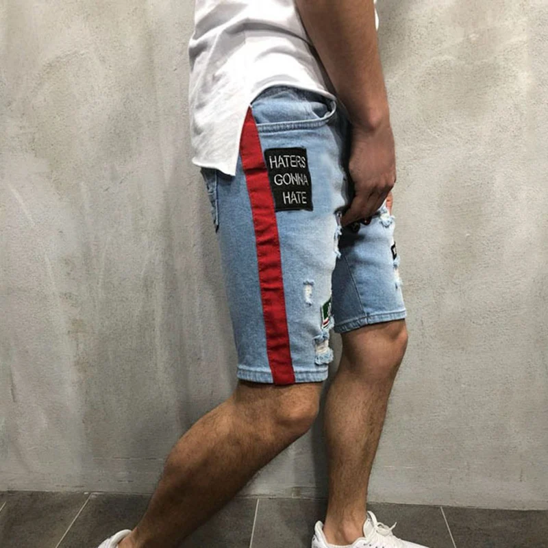 Для мужчин джинсовая шорты с вышивкой отверстие Slim Fit Повседневное шорты на лето QL по доступной цене